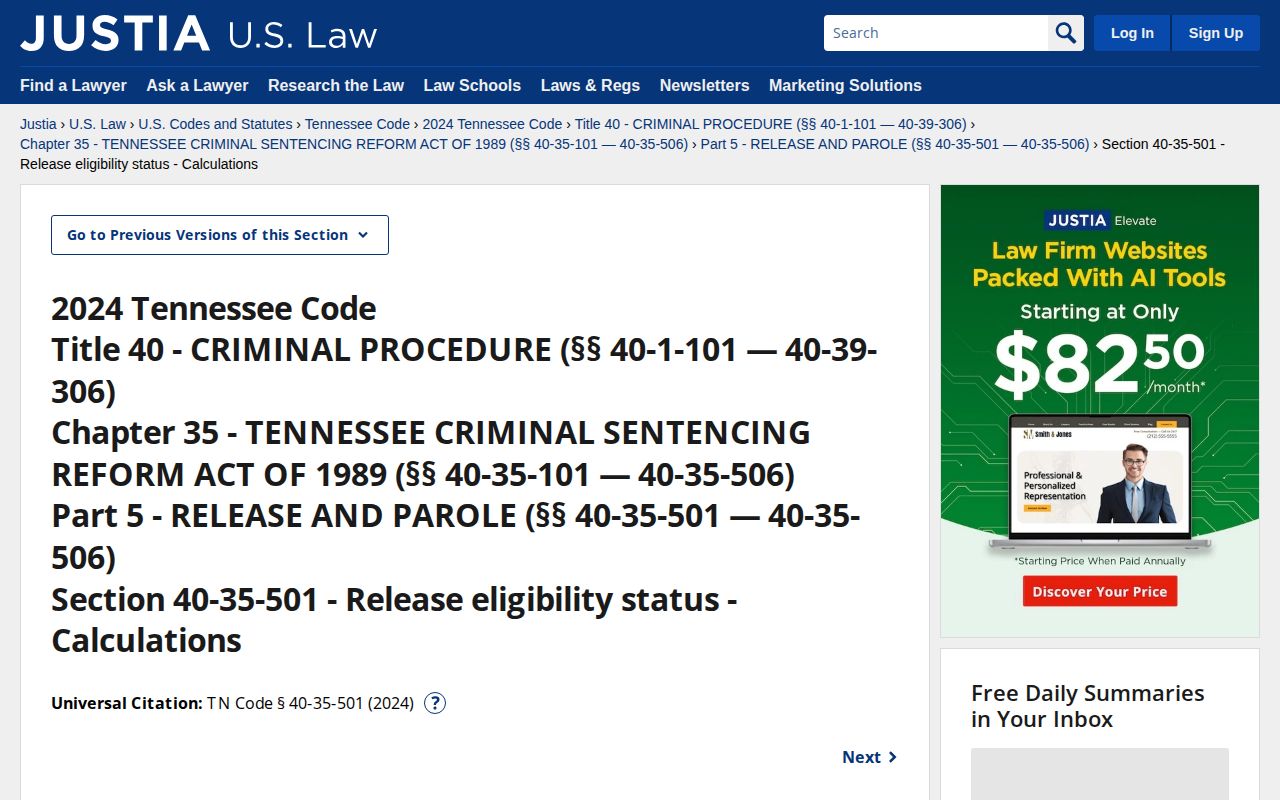 Tennessee release eligibility law for Henderson County inmate release dates