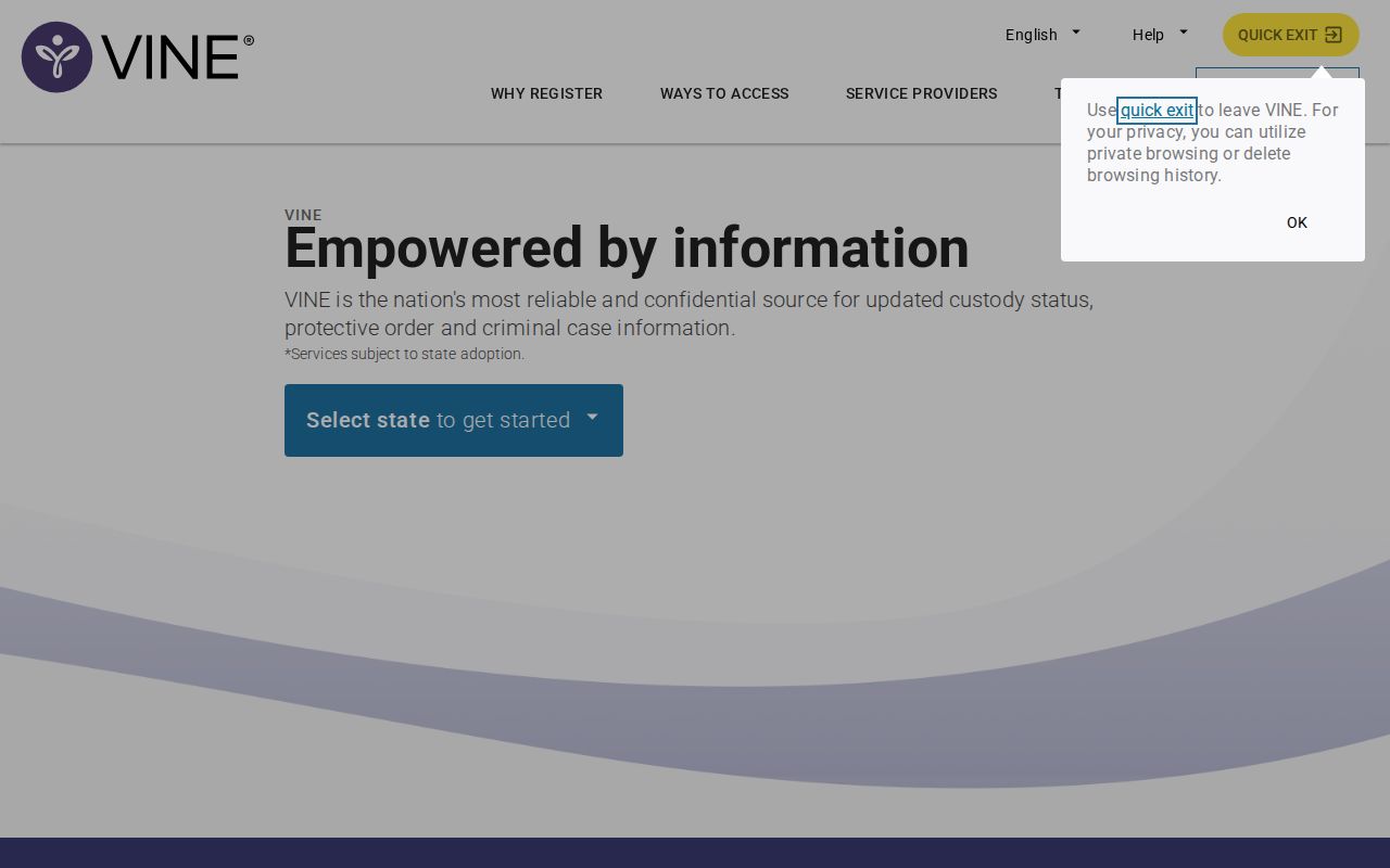 VINELink state selection and Henderson County release notification access